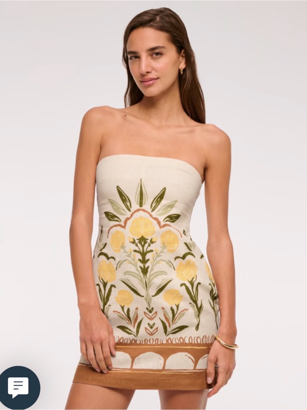 Abercrombie & Fitch Strapless Floral Mini Dress in Cream, Yellow & Olive